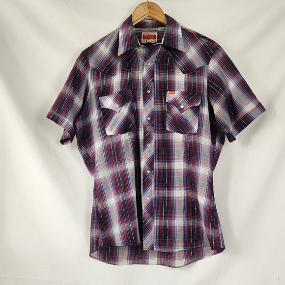 Ely Plains Vtg Western Coyboy Plaid Pearl Snap Closure Fitted XL Korean - Picture 1 of 12